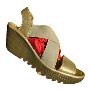 Fly London Yaji Wedge Sandal 39/ US 8.5 Borgogna Silver Cross Front $169